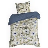 Eurofirany | Linge de lit - Ensemble housse de couette - 140 x 200 cm - beige bleu - Parure de lit - 100 % coton - à fleurs