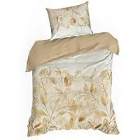 Eurofirany | Parure de couette - Linge de lit - 140 x 200 cm - blanc orange - Parure de lit - 100 % coton - Feuilles