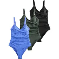 Next Maillot de bain modelant bleu / vert foncé / noir