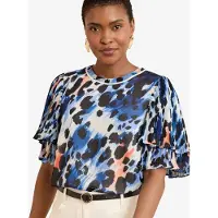 Love & roses Chemisier bleu / corail / noir / blanc cassé