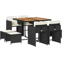 vidaXL Salon de jardin 9 pièces avec coussins noir poly rotin