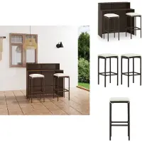 vidaXL Ensemble bar de jardin 3 pièces avec coussins Marron - ensembles de meubles de jardin