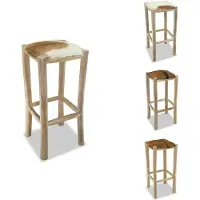 vidaXL Tabouret de bar cuir véritable et teck massif - Tabouret de bar