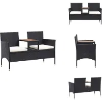 vidaXL Banc de jardin 2 places avec table de thé 143 cm Poly rotin noir - Bancs de jardin