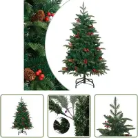 The Living Store Arbre de Noël artificiel pliable avec cônes et baies 150 cm