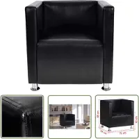 The Living Store Fauteuil cube Noir Similicuir