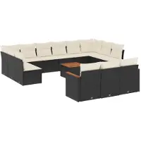 vidaXL Ensemble de salon de jardin 14 pièces avec coussins noir Poly rotin