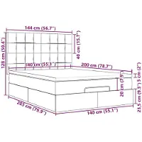 vidaXL Ottoman-lit avec matelas & LEDs gris foncé 140x200 cm velours