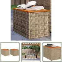 The Living Store Tables d'appoint de jardin 2 pcs. Beige 55x34x37 cm Poly Rotin Bois