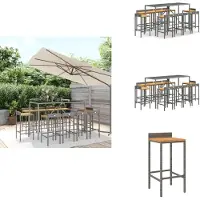 vidaXL Ensemble bar de jardin 11 pièces gris Poly rotin & bois massif acacia - Ensemble de meubles de jardin