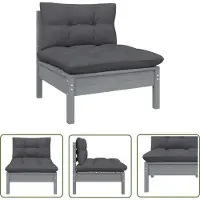 The Living Store Canapé central de jardin avec coussin Anthracite Gris Pin massif