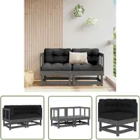The Living Store Canapé d'angle avec coussins 2 pcs. Gris Pin massif