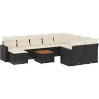 The Living Store 11 pcs. salon de jardin avec coussins noir poly rotin