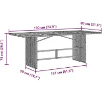 vidaXL Table de jardin avec plateau en verre Gris 190x80x75 cm Poly rotin