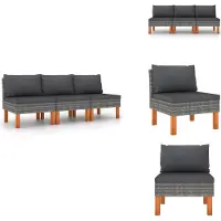 vidaXL Canapé central 3 pcs. Poly rotin et eucalyptus massif - Eléments de canapés de jardin