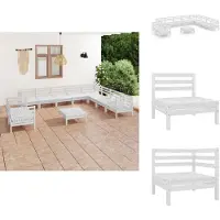 vidaXL Ensemble de salon de jardin 11 pièces pin massif blanc - Ensemble de meubles de jardin