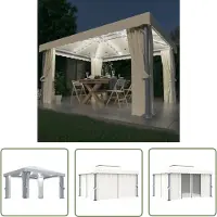 The Living Store Pavillon avec rideaux & guirlandes lumineuses LED 4x3 m Blanc crème