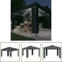 The Living Store Pavillon avec double toit & guirlande lumineuse LED 3x3 m Anthracite