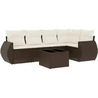 vidaXL Ensemble de salon de jardin 6 pièces avec coussins Marron Poly Rattan