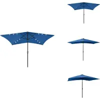 vidaXL Parasol avec LED et mât en acier Bleu Azur 2x3 m - Parasols & Protection solaire