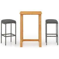 Syfax Ensemble de bar de jardin avec coussins 3 pcs Gris