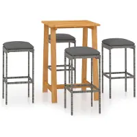 Syfax Ensemble de bar de jardin avec coussins 5 pcs Gris
