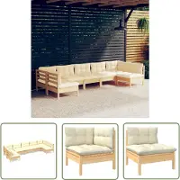 The Living Store 7-pièces salon de jardin avec coussin crème pin massif