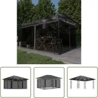 The Living Store Pavillon avec moustiquaire & guirlande lumineuse LED 4x3x2,73m Anthracite