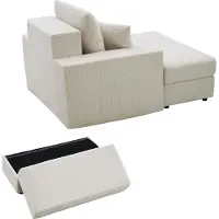 SucceBuy Canapé chaise longue modulaire 1115 mm, Fauteuil lounge confortable en velours côtelé avec coussins, accoudoirs et assise profonde, Parfait pour le salon ou la chambre à coucher, Beige