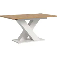 Ebuy24 Motion table de salle à manger pieds X 90x150/190 cm avec 1 rallonge chêneReproduction, blanc.