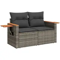vidaXL Canapé de jardin 2 places avec coussins Gris Poly rotin