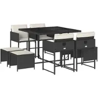 vidaXL Salon de jardin 9 pièces avec coussins noir poly rotin