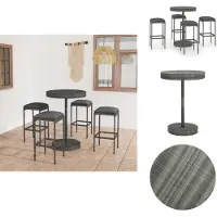 vidaXL Ensemble bar de jardin 5 pièces avec coussins Poly rotin gris - Ensemble de meubles de jardin