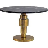 Wohnling Table basse dorée 60 cm avec plateau en marbre noir Table de salon ronde Table basse en aluminium moderne Table d'appoint en aluminium Design Fait main