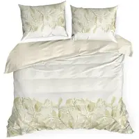 Eurofirany | Garniture de lit - Ensemble de lit - 220 x 200 cm - Blanc Beige - Feuilles - Housse de couette - Coton