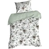 Eurofirany | Ensemble housse de couette - Literie - 140 x 200 cm - Blanc Gris - Fleurs - Garniture de lit - 100% Coton