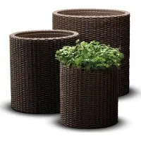 Keter 17197934 Pot à plantes Cylinder Planter, lot de 3, S/M/L, plastique, marron