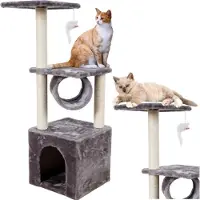 Lean 13876 Grattoir pour chat avec maison et tunnel 31 x 31 x 78 cm, gris