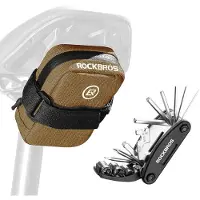 RockBros Kit de réparation pour vélo 16-en-1 avec mini-sacoche de selle, compact et léger, pour vélo de course et VTT, marron