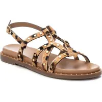 Carmela pour femme. 16239204-LEOPARDO Sandales en cuir 162392 marron (37), Plat, Boucle, Casuel, Imprimé animal