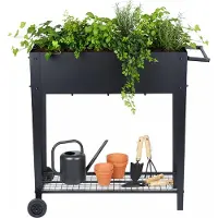 Relaxdays : potager surélevé, grille de rangement, 2 roues, jardin, balcon et terrasse, H x l x P : 80 x 85 x 50 cm, potager sur table mobile, noir