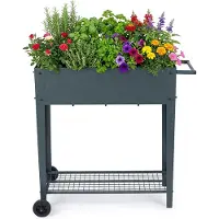 Relaxdays Parterre surélevé , étagère grillagée, 2 roues, jardin, balcon et terrasse, dimensions : 80 x 85 x 50 cm, parterre de table mobile, anthracite