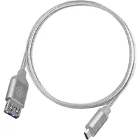 Silverstone SST-CPU05S-500 - Câble USB réversible, Câble type-C vers type-A extrêmement durable en nylon tressé, Chargement ultra rapide et synchronisation de données, 0.5 mètres, argent