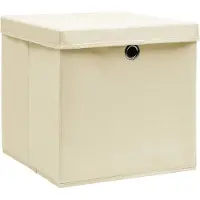 vidaXL Boîtes de rangement avec couvercle 10 pcs. Crème 32x32x32 cm Tissu