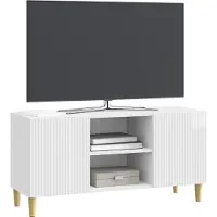 vidaXL Meuble TV 102 x 34,5 x 50 cm, blanc brillant, aggloméré