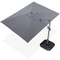 Markenlos Parasol rectangulaire à mât déporté, grand format, 270 x 350 cm, pivotant à 360° avec pédale et pied en croix, pour terrasse et balcon, protection solaire, gris