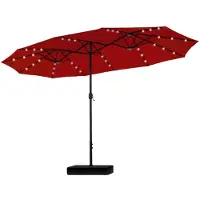 Markenlos Grand parasol rectangulaire avec pied, 450 x 270 cm, pour le jardin et la terrasse, avec éclairage LED, manivelle, protection UV, résistant au vent, rouge foncé