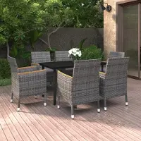 Prolenta Maison Exclusive - Ensemble de salon de jardin 7 pièces avec coussins en rotin synthétique et verre