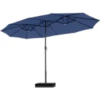 Markenlos Grand parasol rectangulaire avec pied, 270 x 450 cm, pour le jardin et la terrasse, avec manivelle, protection UV, résistant au vent, bleu marine