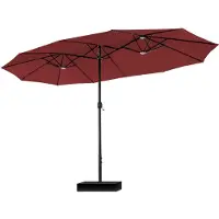 Markenlos Grand parasol rectangulaire avec pied, 270 x 450 cm, pour le jardin et la terrasse, avec manivelle, protection UV, résistant au vent, rouge foncé